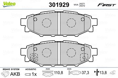 Комплект тормозных колодок, дисковый тормоз VALEO 301929 для SUBARU WRX