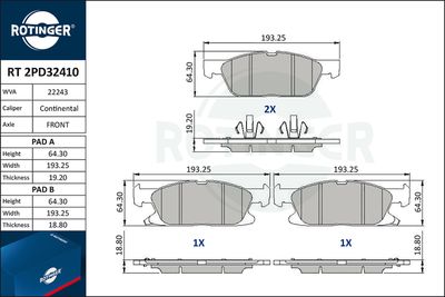 комплект спирачно феродо, дискови спирачки ROTINGER