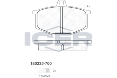комплект спирачно феродо, дискови спирачки ICER 180235-700