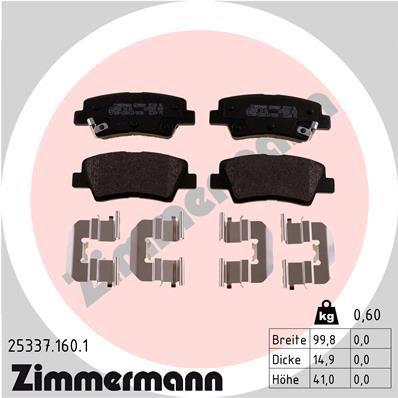 Комплект тормозных колодок, дисковый тормоз ZIMMERMANN 25337.160.1 для HYUNDAI NEXO