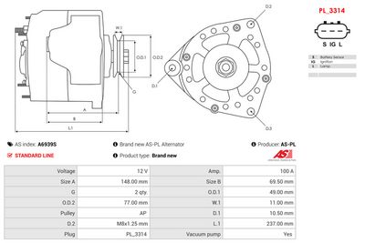 GENERATOR / ALTERNATOR AS-PL A6939S 1