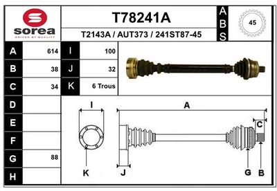 EAI T78241A Полуось в сборе для AUDI A4 B5 (8D2) 2.8 quattro