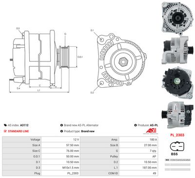 GENERATOR / ALTERNATOR AS-PL A3112 4