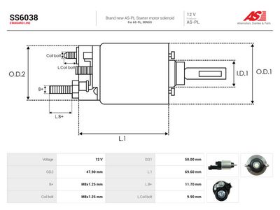 AS-PL - Elektromagnetický spínač, štartér HONDA , SS6038