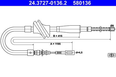 Тросик, cтояночный тормоз ATE 24.3727-0136.2 для AUDI 90