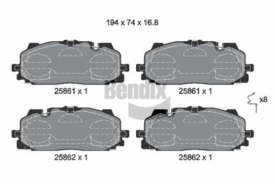 Sada brzdových destiček, kotoučová brzda BENDIX Braking BPD1427