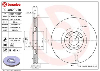 BREMBO 09.A829.10 Тормозные диски  для PEUGEOT  (Пежо Ркз)