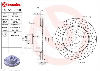 Тормозной диск BREMBO 09.5182.10 для FERRARI 512