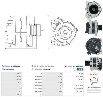 GENERATOR / ALTERNATOR AS-PL A01019SEG 4
