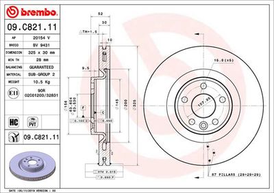 Тормозной диск BREMBO 09.C821.11 для JAGUAR E-PACE