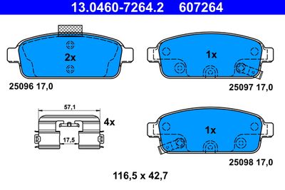 Комплект тормозных колодок, дисковый тормоз ATE 13.0460-7264.2 для CHEVROLET ORLANDO