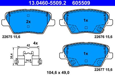 Комплект тормозных колодок, дисковый тормоз ATE 13.0460-5509.2 для KIA PROCEED