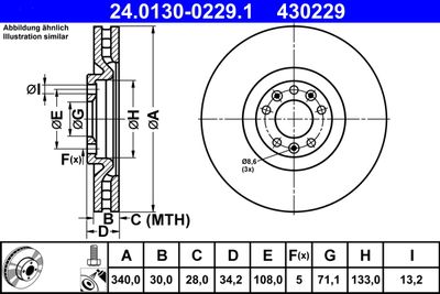 Тормозной диск ATE 24.0130-0229.1 для PEUGEOT RCZ