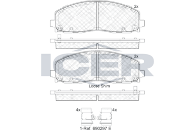 комплект спирачно феродо, дискови спирачки ICER 182054