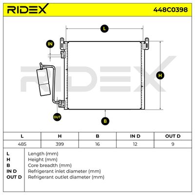 кондензатор, климатизация RIDEX 448C0398