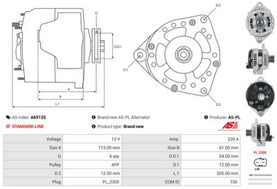 GENERATOR / ALTERNATOR AS-PL A6913S 4