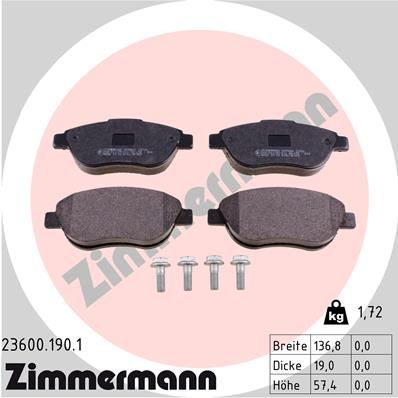 ZIMMERMANN 23600.190.1 Тормозные колодки и сигнализаторы  для FIAT DOBLO (Фиат Добло)