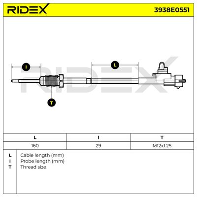 датчик, температура на изгорелите газове RIDEX 3938E0551