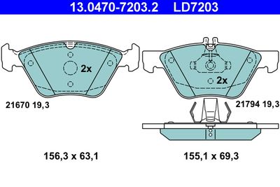 Комплект тормозных колодок, дисковый тормоз 13.0470-7203.2