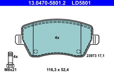 Комплект тормозных колодок, дисковый тормоз ATE 13.0470-5801.2 для RENAULT ZOE