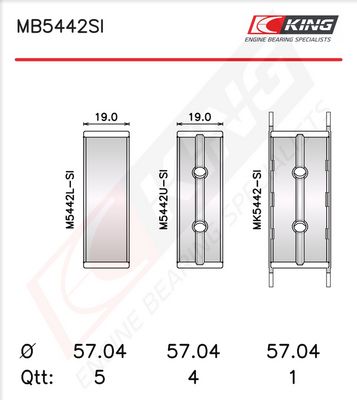 Комплект черупки на лагера на коляновия вал KING MB5442SI0.5