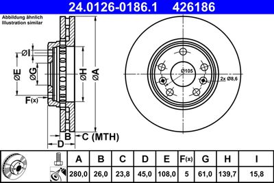 Тормозной диск ATE 24.0126-0186.1 для RENAULT KANGOO