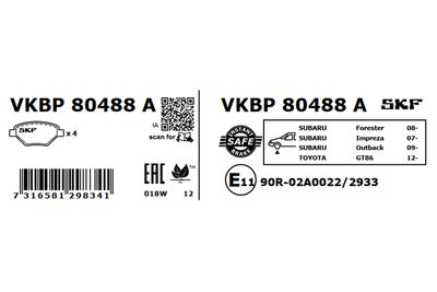 Brake Pad Set, disc brake VKBP 80488 A