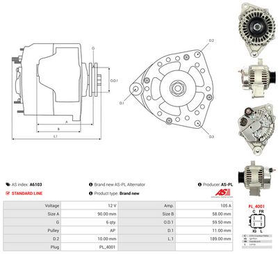 GENERATOR / ALTERNATOR AS-PL A6103 4