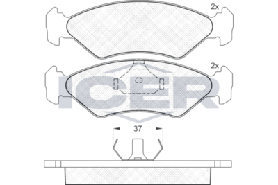 комплект спирачно феродо, дискови спирачки ICER
