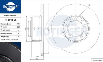 Tarcza hamulcowa ROTINGER RT 1043-GL