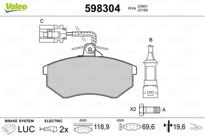 Комплект тормозных колодок, дисковый тормоз VALEO 598304 для VW VENTO