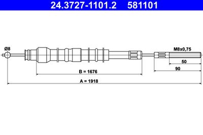 ATE 24.3727-1101.2 Трос ручного гальма для SAAB (Сааб)