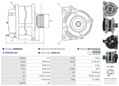 GENERATOR / ALTERNATOR AS-PL A0288SEG 4