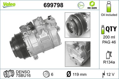 VALEO Compressor, airconditioning VALEO RE-GEN REMANUFACTURED (699798)
