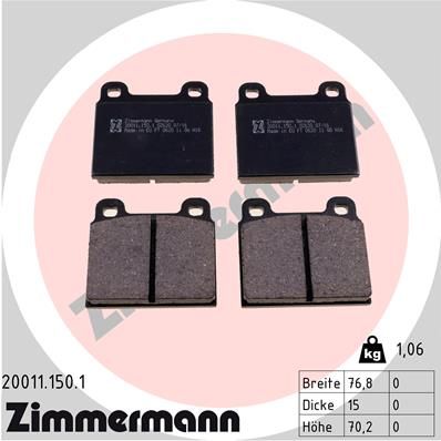 Комплект тормозных колодок, дисковый тормоз ZIMMERMANN 20011.150.1 для MERCEDES-BENZ PONTON