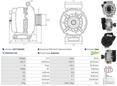 GENERATOR / ALTERNATOR AS-PL A3711VALEO 4