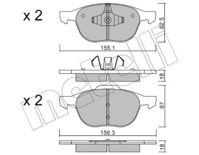 комплект спирачно феродо, дискови спирачки METELLI 22-0534-0