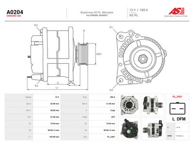 Dynamo AUTOSTARTER A0204 for PEUGEOT