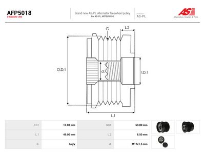 Generatorfriløp AUTOSTARTER AFP5018 for CHRYSLER, MITSUBISHI