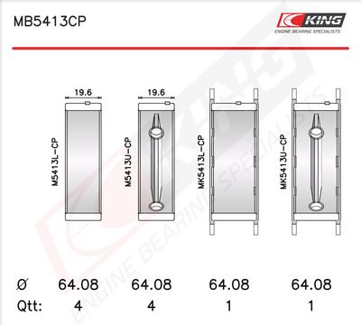 Комплект черупки на лагера на коляновия вал KING MB5413CP 010