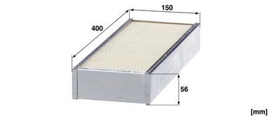 Cabinefilter 400x150x56, patroon past: LIEBHERR L524, L534, L538