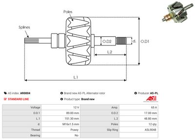 ROTOR ALTERNATOR AS-PL AR0004 1