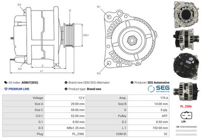 GENERATOR / ALTERNATOR AS-PL A0867SEG 4