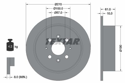 Тормозной диск TEXTAR 92147500 для KIA SEPHIA
