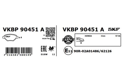 Комплект тормозных колодок, дисковый тормоз VKBP 90451 A