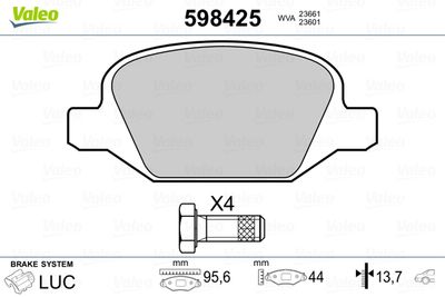 Комплект тормозных колодок, дисковый тормоз VALEO 598425 для CHRYSLER CONCORDE