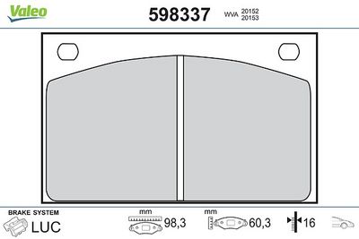 комплект спирачно феродо, дискови спирачки VALEO 598337