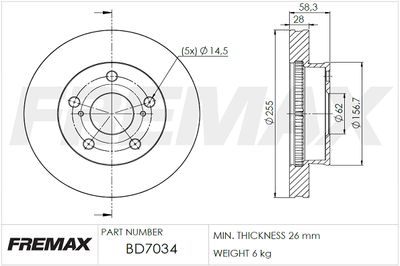 FREMAX BD-7034 Тормозные диски для TOYOTA HILUX VII Пикап (_N1_, _N2_, _N3_) 2.5 D-4D (KUN15_)
