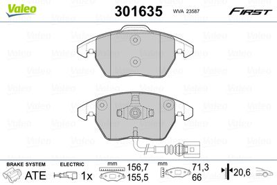 Комплект тормозных колодок, дисковый тормоз VALEO 301635 для SEAT ALTEA