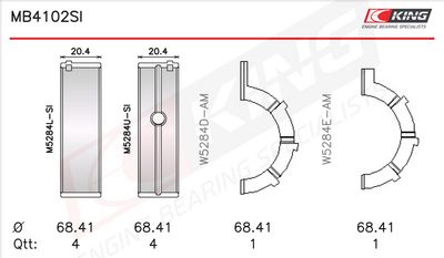 Комплект черупки на лагера на коляновия вал KING MB4102SI0.5